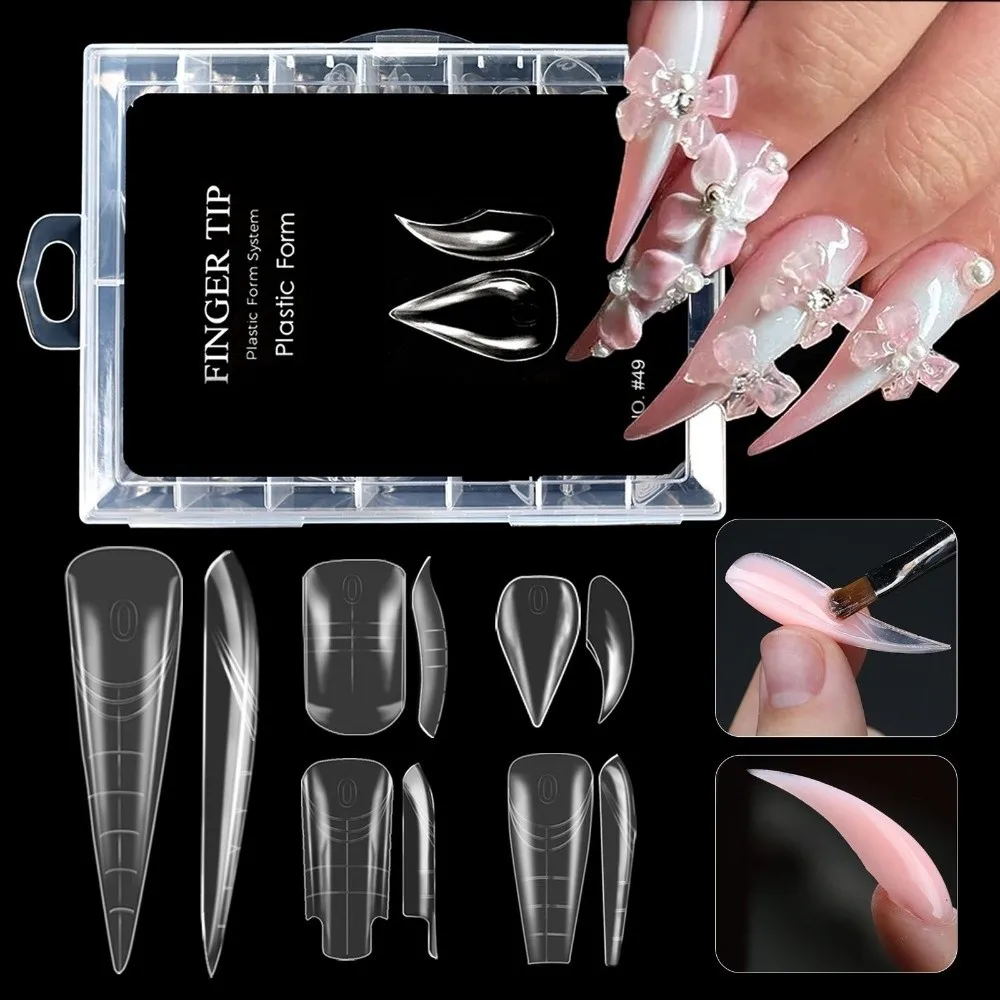 70/140/150Pcs 70/140/150Pcs Gel Dual Nail Forms Transparent Reusable Nail Molds 14 Size Poly Extension Top Nail Forms