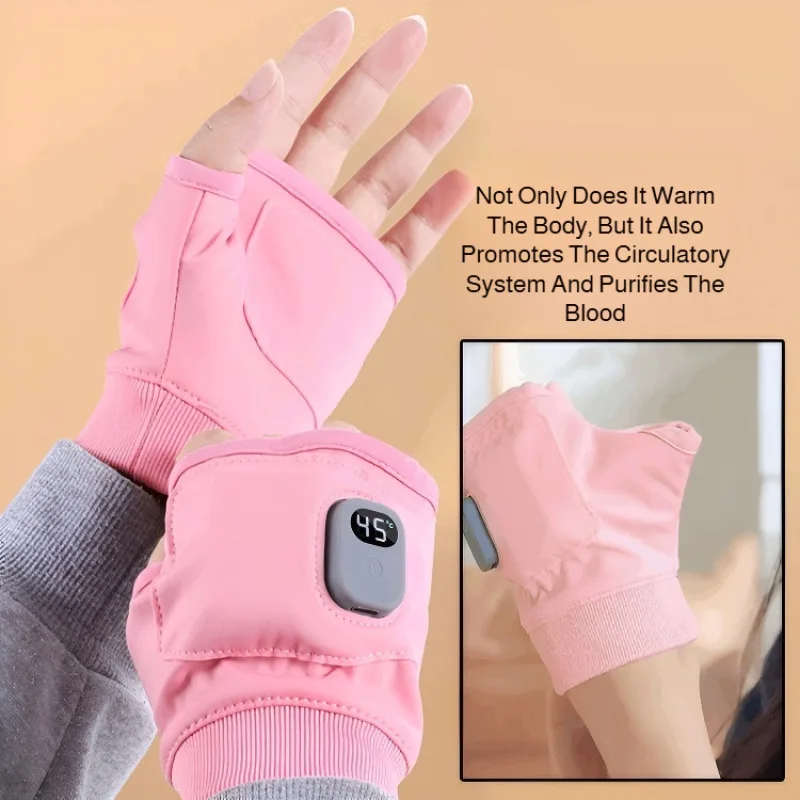 Electric Heated Gloves Winter Outdoor Thermal Mitten for Hiking Sport USB Rechargeable Touchscreen Heating Fingerless Gloves