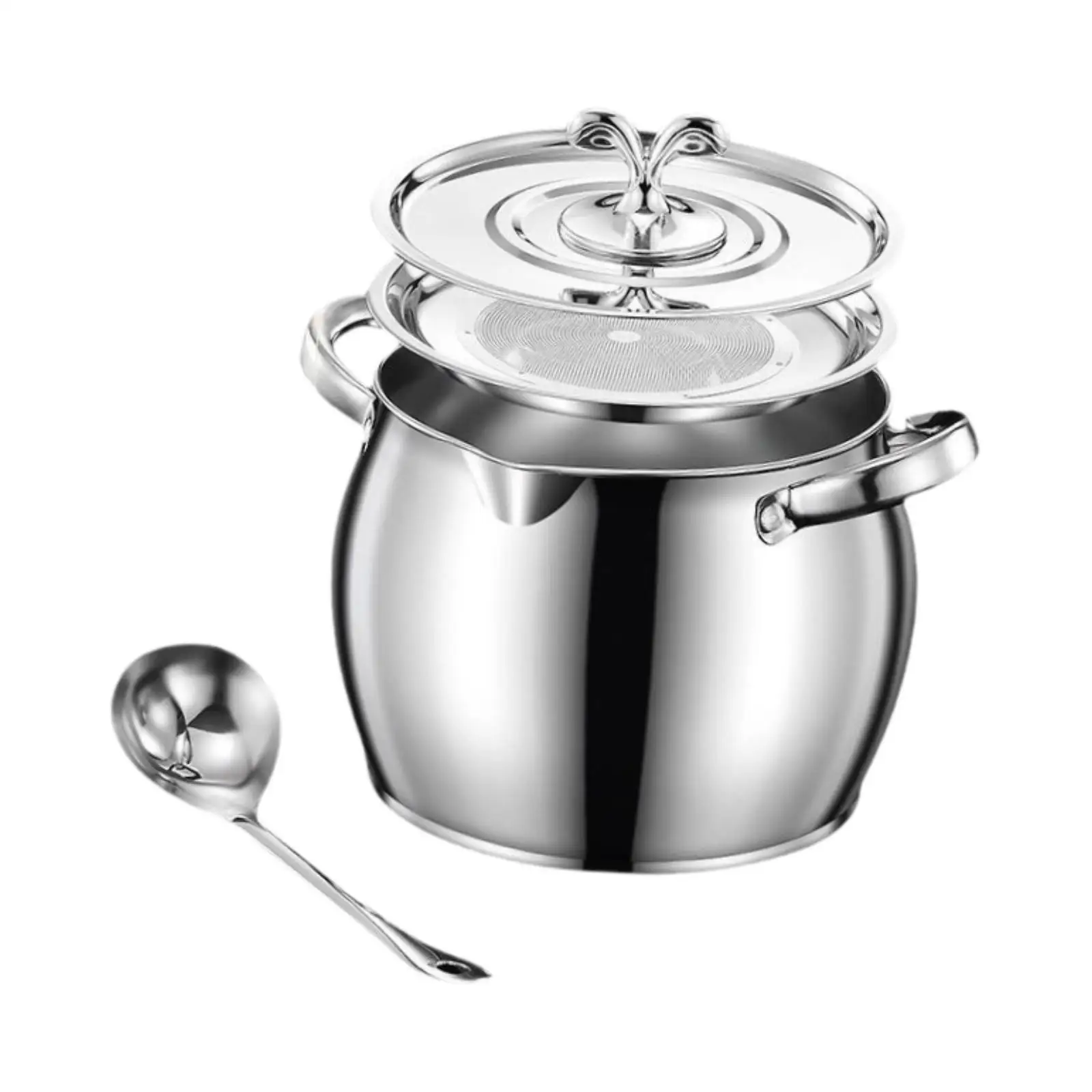 Kitchen Canister Condiment Storage Basin Stainless Steel Grease Container Lid Large Capacity Oil Jar Double Handle for Safe Use