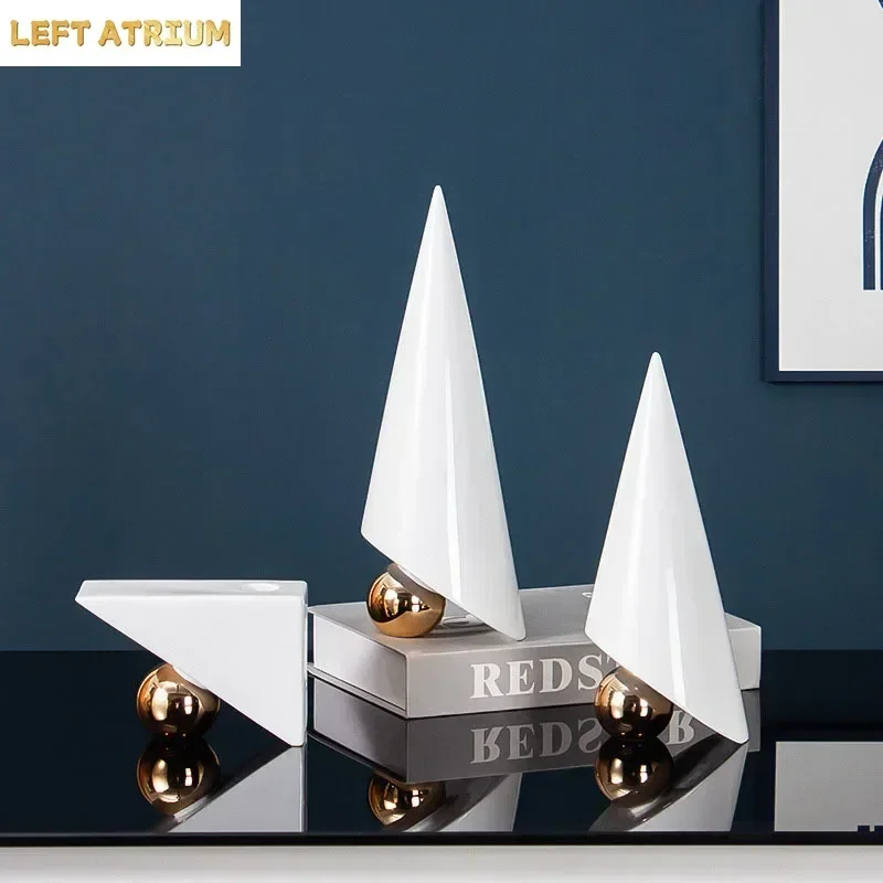 Creative White Geometric Cone Ornaments Desk Decoration Abstract Artwork Gold-plated Sculpture Crafts Room Aesthetics Decor