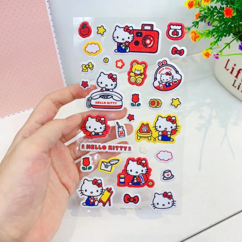 Pegatinas de espuma 3D Sanrio Hello Kitty auténticas, pegatinas de juguetes de gato Kt de dibujos animados para álbumes de recortes, taza de guitarra, calcomanías de decoración para bicicleta, regalo para niña