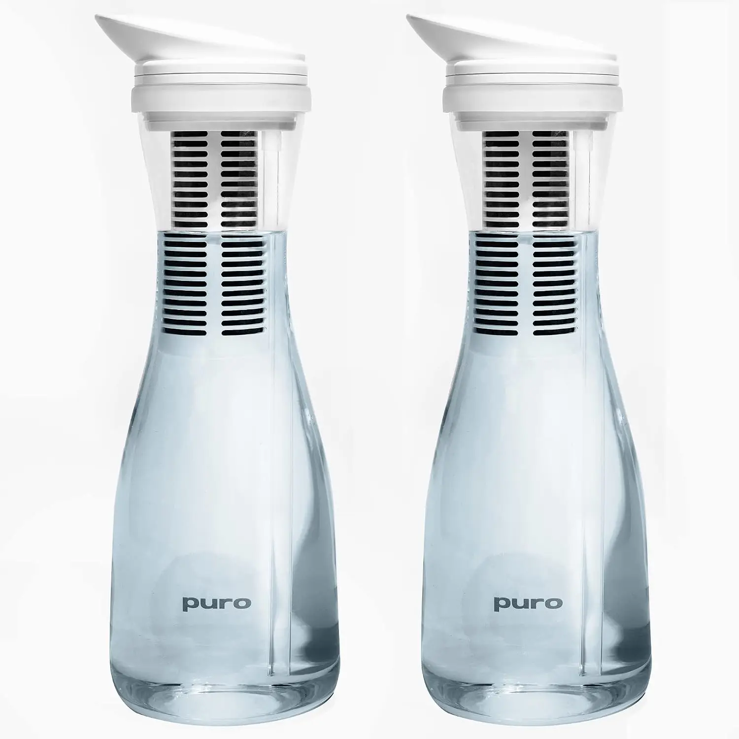 Glass Water Filter Pitcher, 2 Pack, 1.3L Carbon Filter Pitcher with Long-Lasting Filter, Faster Filtration, Removes Lead, Chlorine and Odors