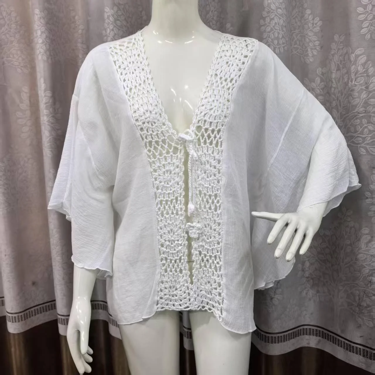 Luźny kardigan plus size, spódnica plażowa, na wakacje na świeżym powietrzu, z paskiem, poliester, casual, damski, na lato 2025