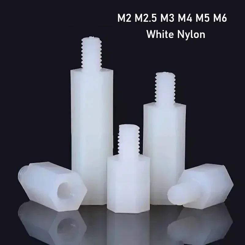 3-30pcs White Single Head Hexagonal Nylon Isolation Post Lnsulation Support Post Bolts M2 M2.5 M3 M4 M5 M6