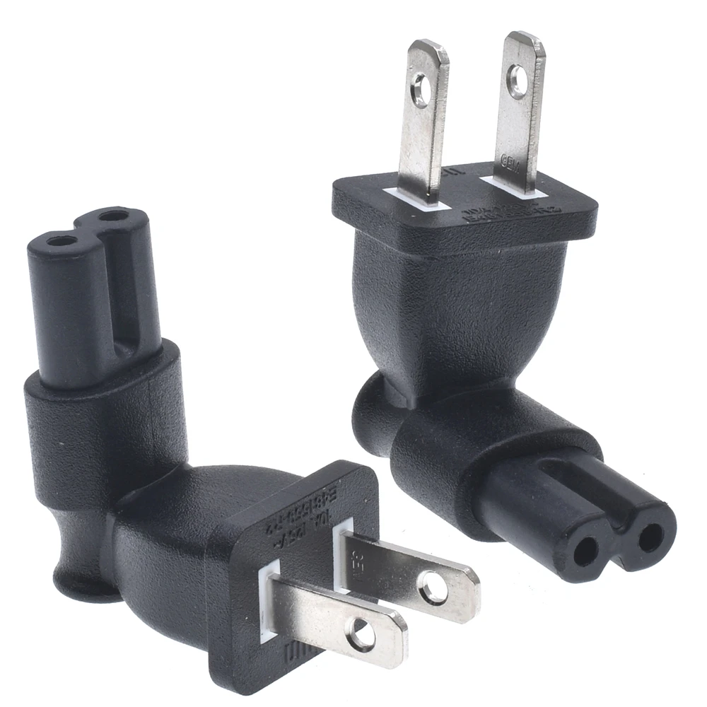 1PCS IEC 320 2-Pin C7 Female To 1-15P Male US NEMA/China  Right Angled AC Power Adapter Converter C7 receptacle to NEMA 1-15P BK