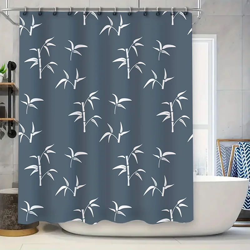 

Белая занавеска для душа с бамбуковым узором и синим фоном, современный декор для ванной комнаты для дома, размер 72x84 дюйма