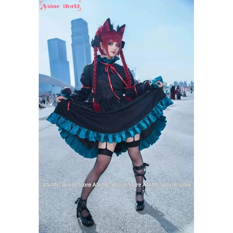 《Custom Size》Anime Touhou Project Kaenbyou Rin Halloween Party Dress Cosplay Costume Wig Ear Tail