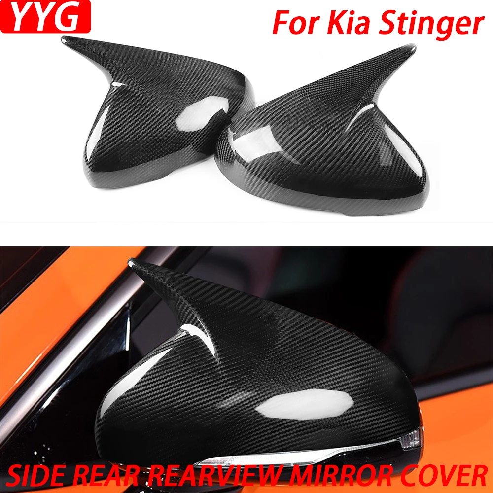 

2PCS LHD RHD Car Styling Real Dry Carbon Fiber Side Rearview Mirror Cover Car Decoration Accessories For Kia Stinger 2018-2023