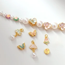 2 Pieces New Shajin 18K Copper Clad Gold Drop Camellia Five Pointed Star Butterfly Spacer Beads Handmade DIY Pendant Accessories
