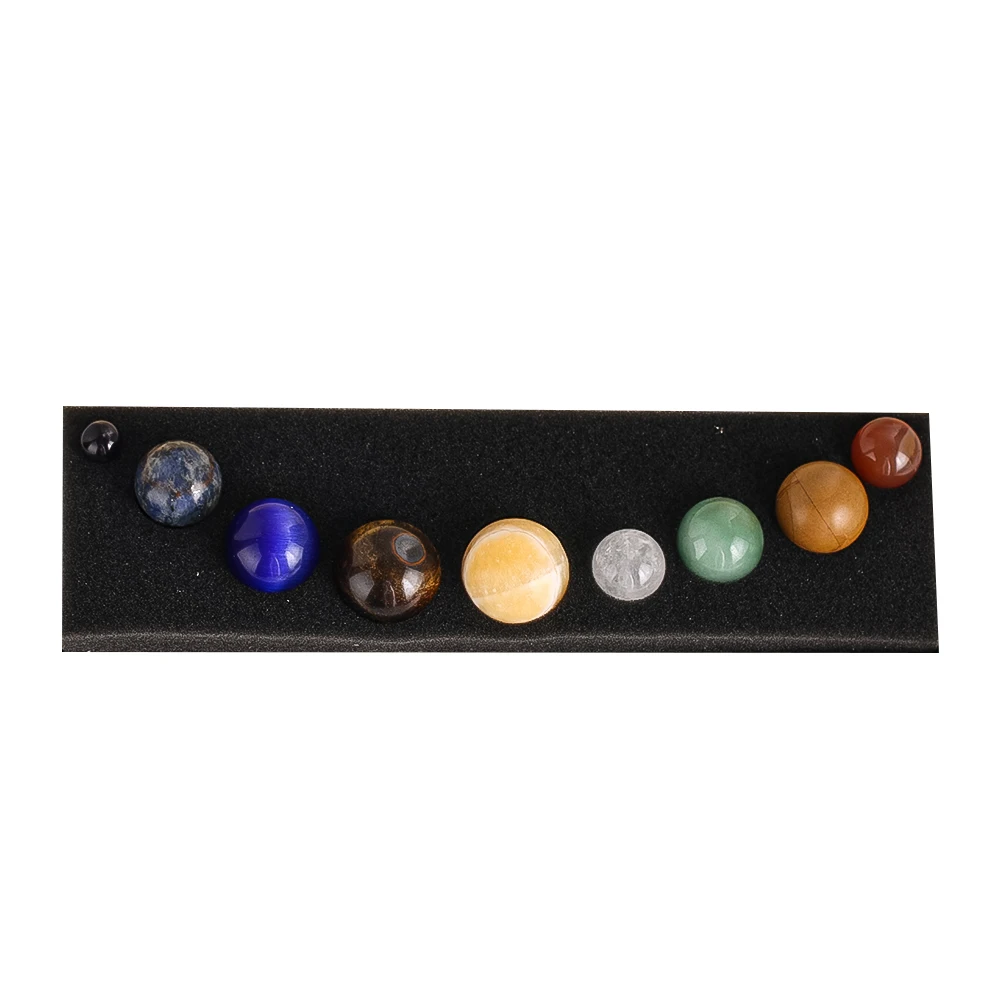 8 Planets Natural Crystal Sphere Set Solid Wood Storage Box Cosmic Planet Stone Meditation Healing Desktop Collectible Gift
