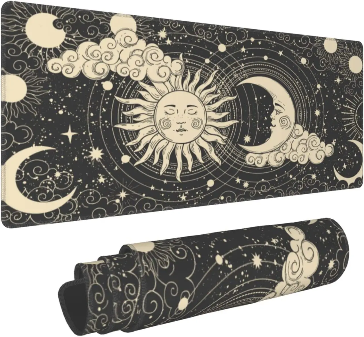 Sun Moon Stars Gaming Mouse Pad XL Extended Stitched Edges Mousepad Large Mouse Mat Desk Pad Long 31.5x12 Inch