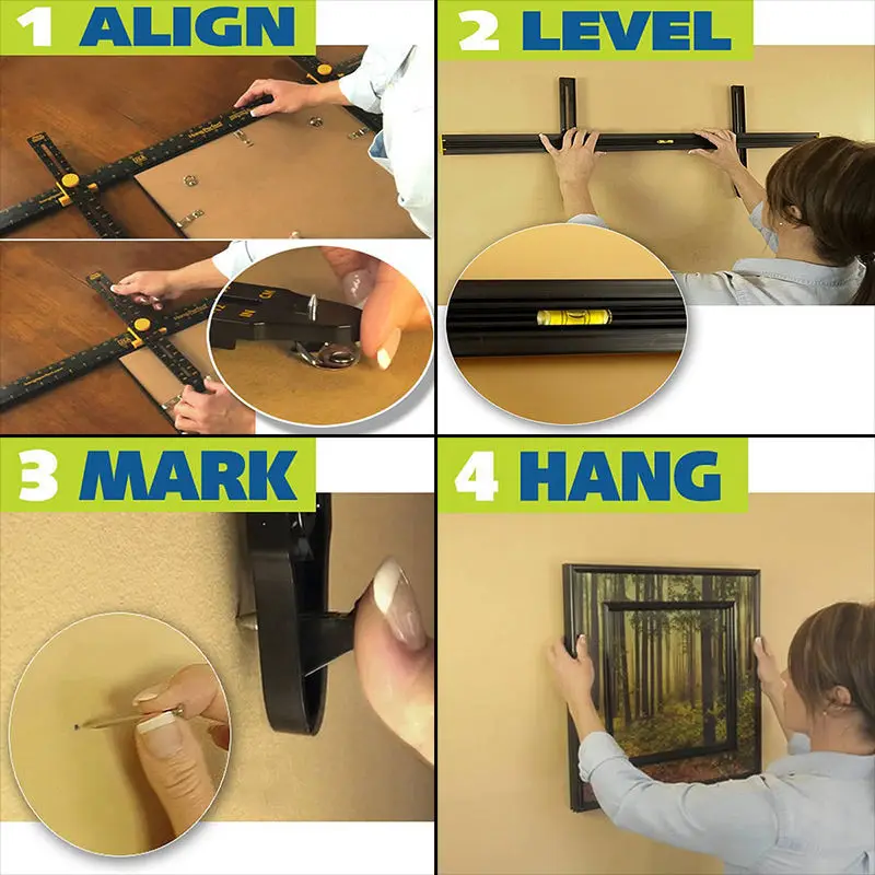 Picture Hanging Tool, Hang It Perfect Makes Frame Hanging Simple & Fast, Frame Picture Hanger, Folding, Aluminum Alloy