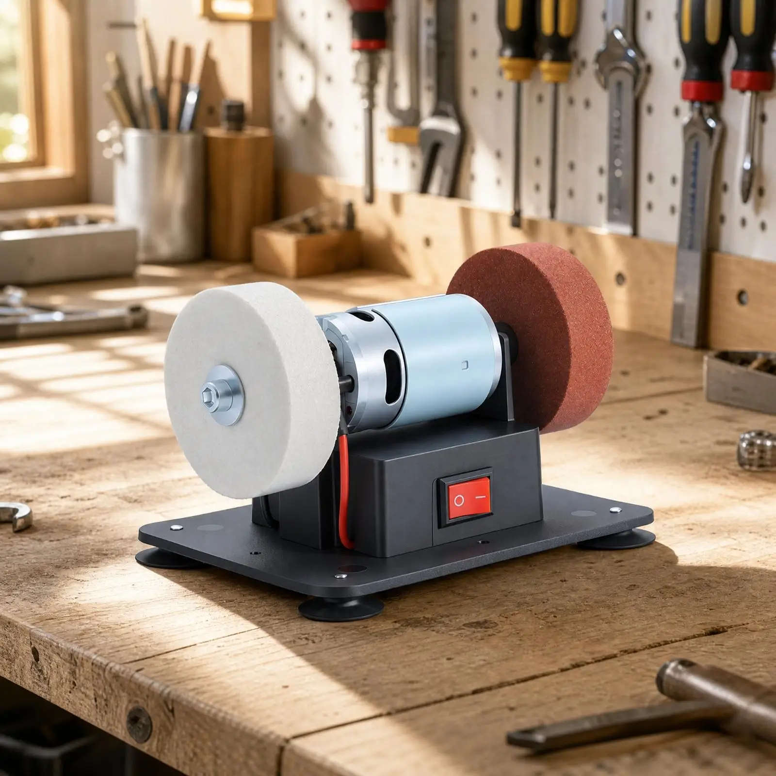 150W Bench Grinder Grinding Sharpening Polishing Machine Compact Double Wheel Metal Base for Home DIY Workshop Hobbyists