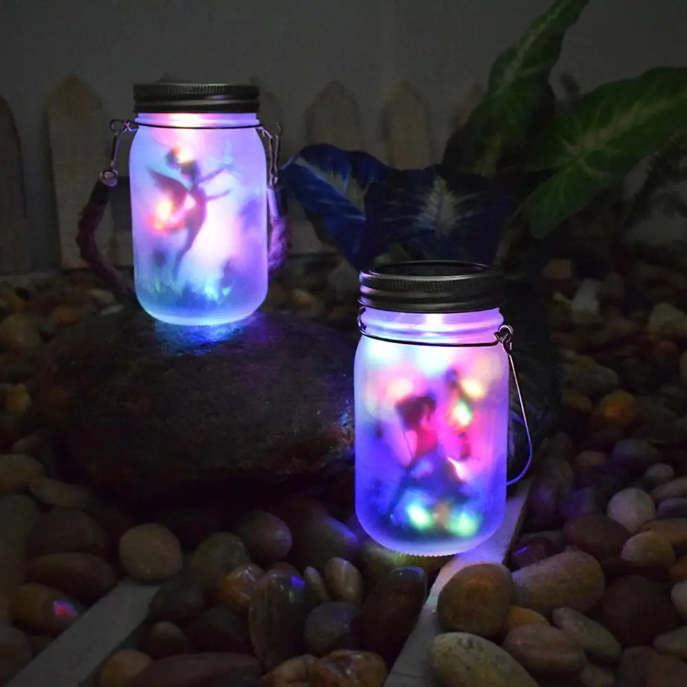 Portable Solar Lamps Outdoor Hanging Glass Jar Fairy Lantern Waterproof Camping Night Lights for Garden Backyard Lawn Tree Decor