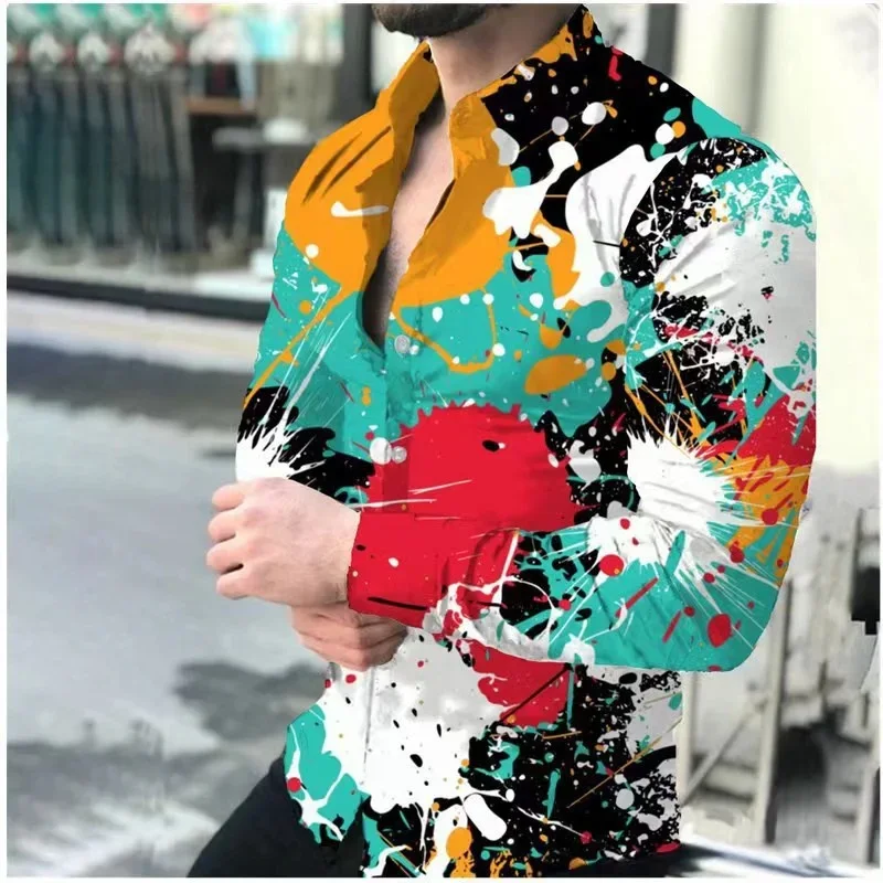 Men's Shirt Tops Graffiti Color Starlight Geometry Fashion New Casual Outdoor Street 2023 Hot Sale Spring Summer