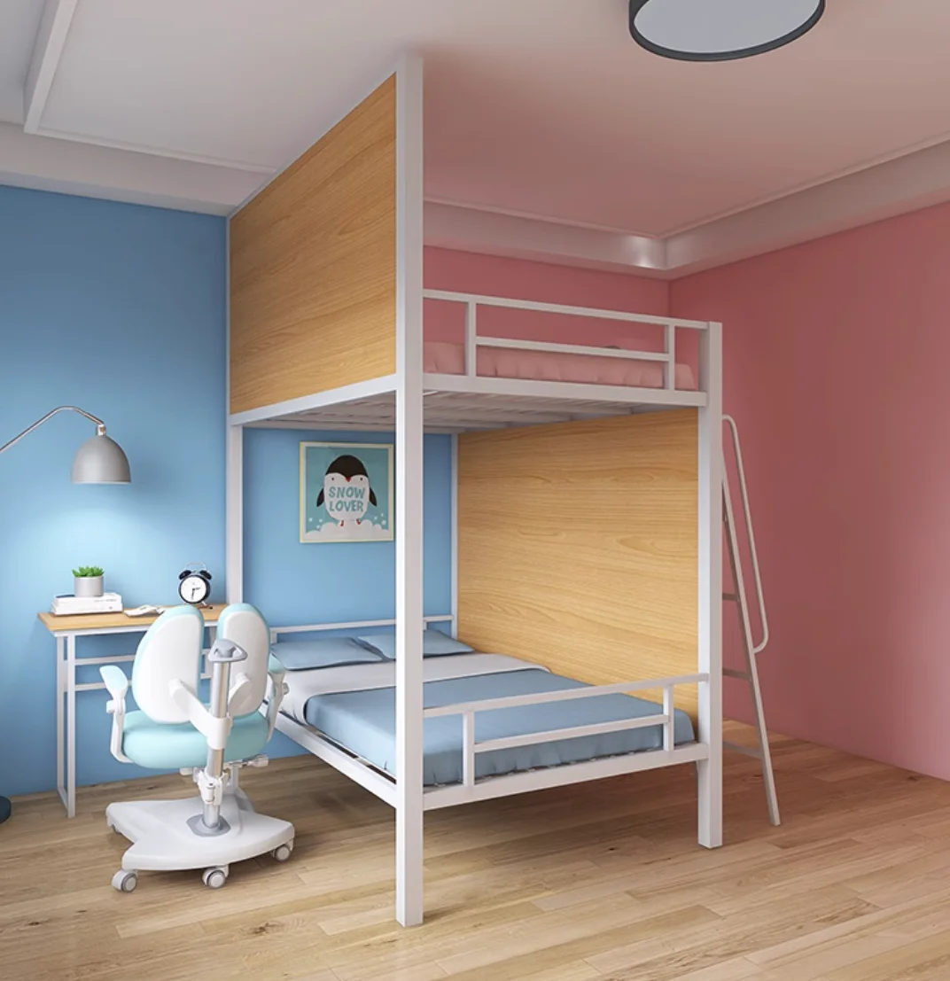 Children's room bed Modern simple family one son and one girl small flat raised bed