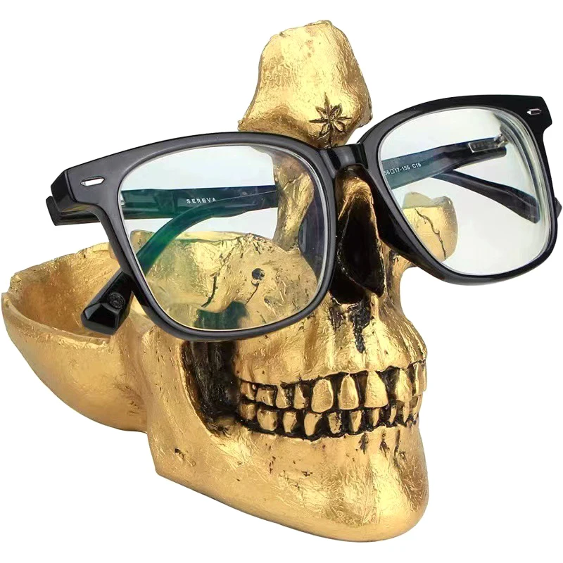 Gold Skull Glasses Stand Holder Creative Eyeglasses Holder Sunglasses Spectacle Display Rack For Home Desk Decor Christmas Gift