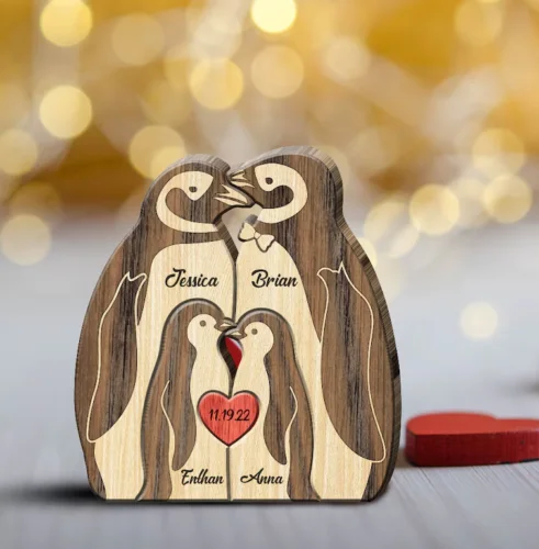 

2024 Personalized Wooden Penguin Family Puzzle, 2-5 People With Names, Wooden Animal