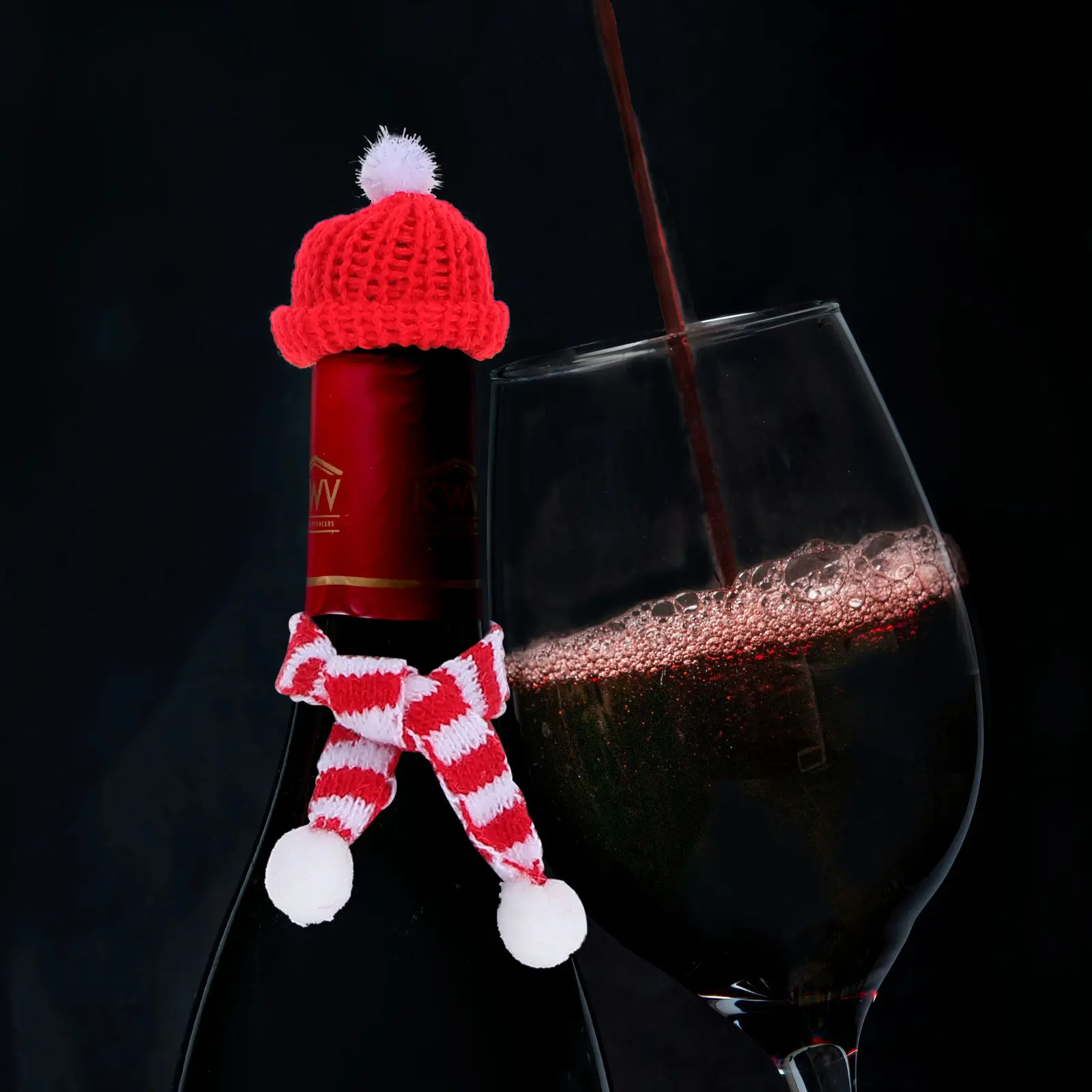 10Sets Mini Knit Christmas Hat and Scarf for Wine Bottles 23Cm Soft Wool DIY Festive Decor Party Home Ornament Craft Set