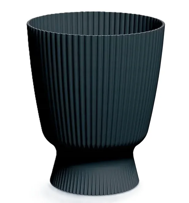 Bloempot kunststof rond deksel gegroefd antraciet 22cm Milly