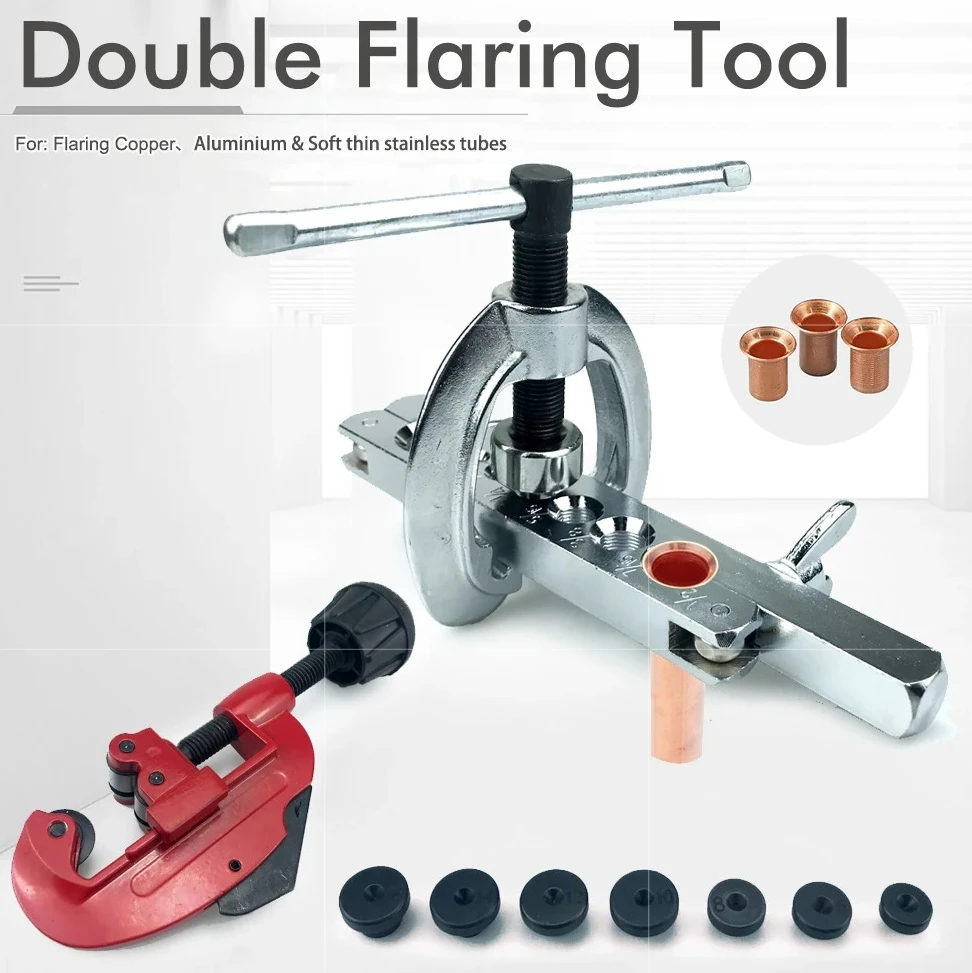 Manual Lever Type 3-in-1 Tube Bender, Double Flaring Tool Kit for Copper, Aluminum, Iron & Stainless Steel Pipe Repair