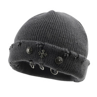 ‌Street Hip-hop Style Retro Woolen Hat for Women & Men - Cross Ring Hollow-out Knit Skull Cap, Warm Unisex Beanie with Urban
