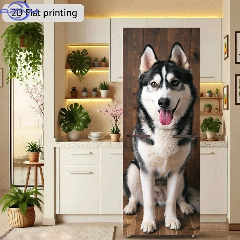 of a Husky Sticking Its Tongue Out Themed Design Wall Sticker, Self-Adhesive Wallpaper Suitable for Cabinets And Wardrobes, Mo