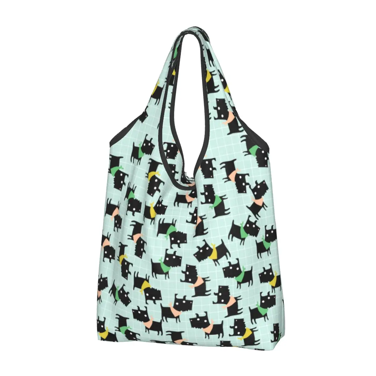 Cute Dogs Scottish Terrier Print Grocery Shopping Bag Fashion Shopper Shoulder Tote Bag Portable Scottie Pet Handbag