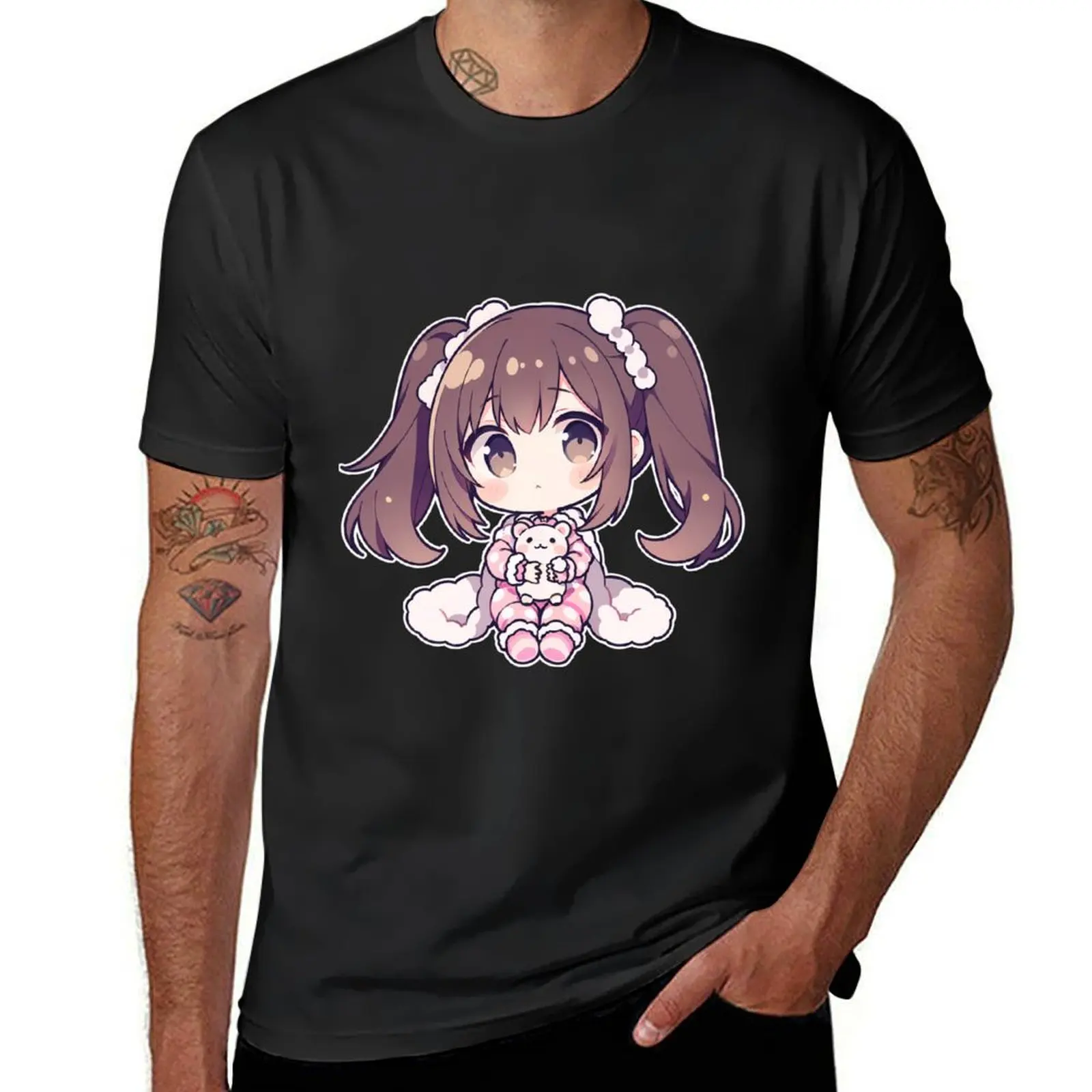 

Chibi аниме девушка с кошкой плюши футболка винтажные футболки funnys мужские белые футболки