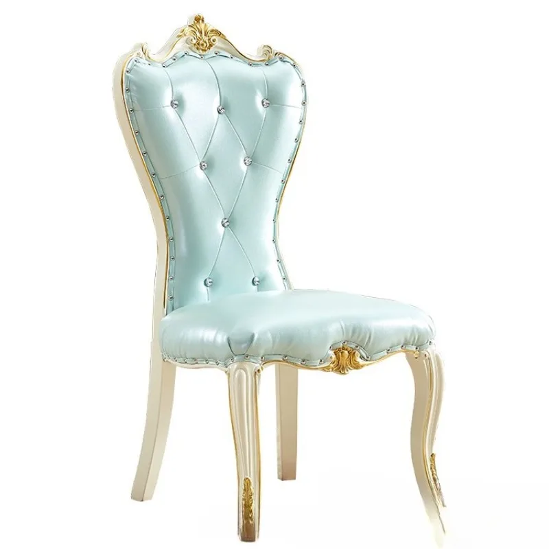 

European-style home restaurant dining chair American solid wood backrest carved white chair hotel dining table chairs banquet