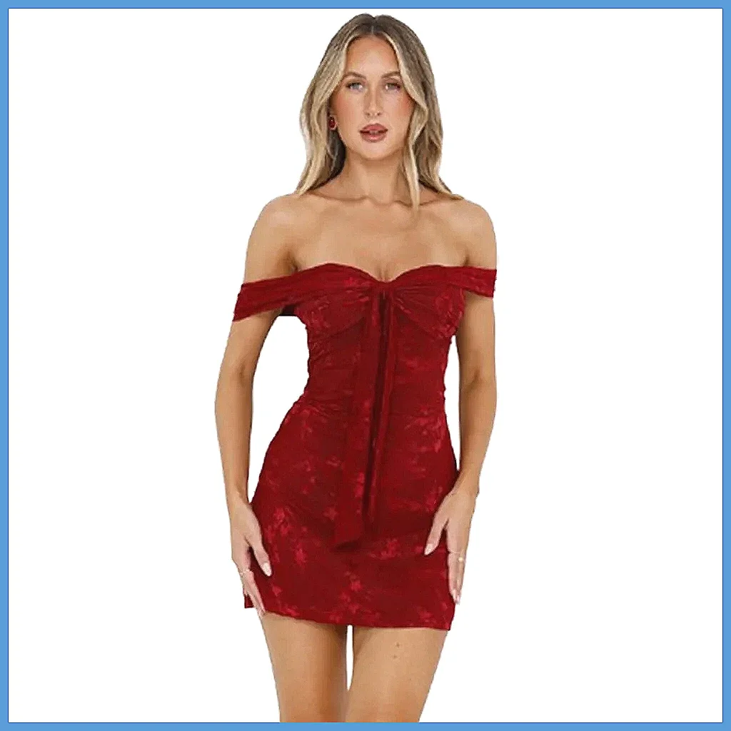 Miniabito sexy monospalla senza schienale, in pizzo jacquard, abito da sera da donna per feste e club