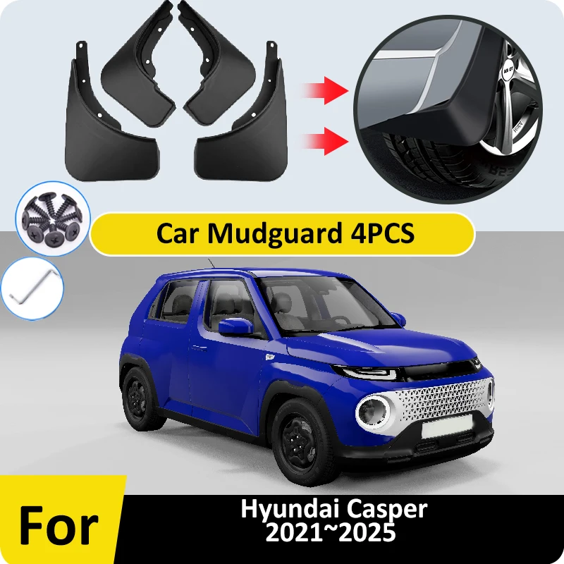

4 шт. задний комплект брызговиков для Hyundai Casper AX1 2021 ~ 2025, переднее и заднее крыло, брызговик, брызговик, автомобильные аксессуары