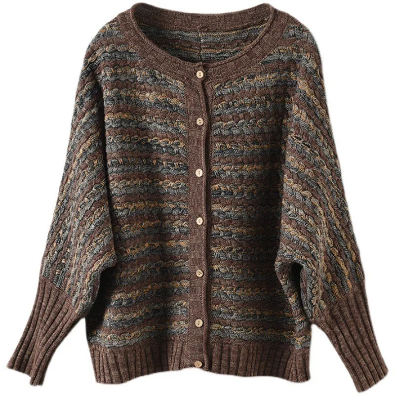 เสื้อสเวตเตอร์วินเทจสำหรับผู้หญิง ฤดูหนาว ฤดูใบไม้ร่วง คุณภาพดี อุ่น หนา แขนยาว ถักนิตติ้ง คาร์ดิแกน คอวี เสื้อคลุมถัก