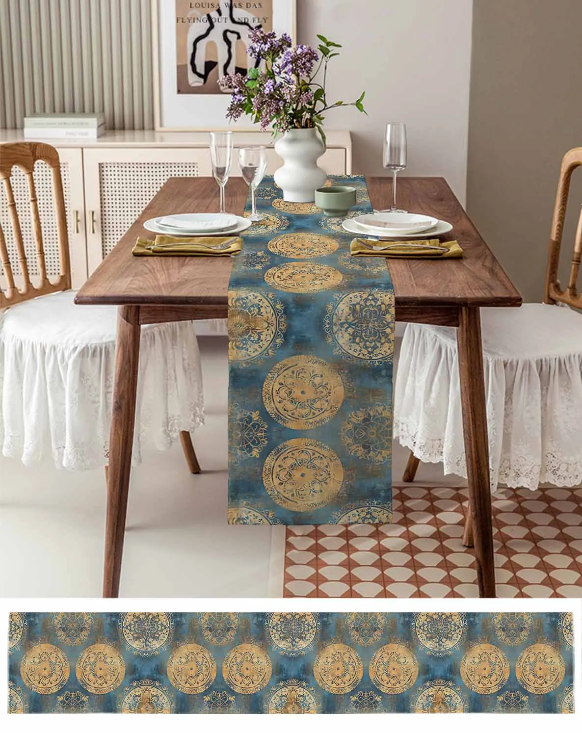 

Abstract Flower Texture Linen Cotton Table Cloth Decoration For Home Wedding Christmas Party