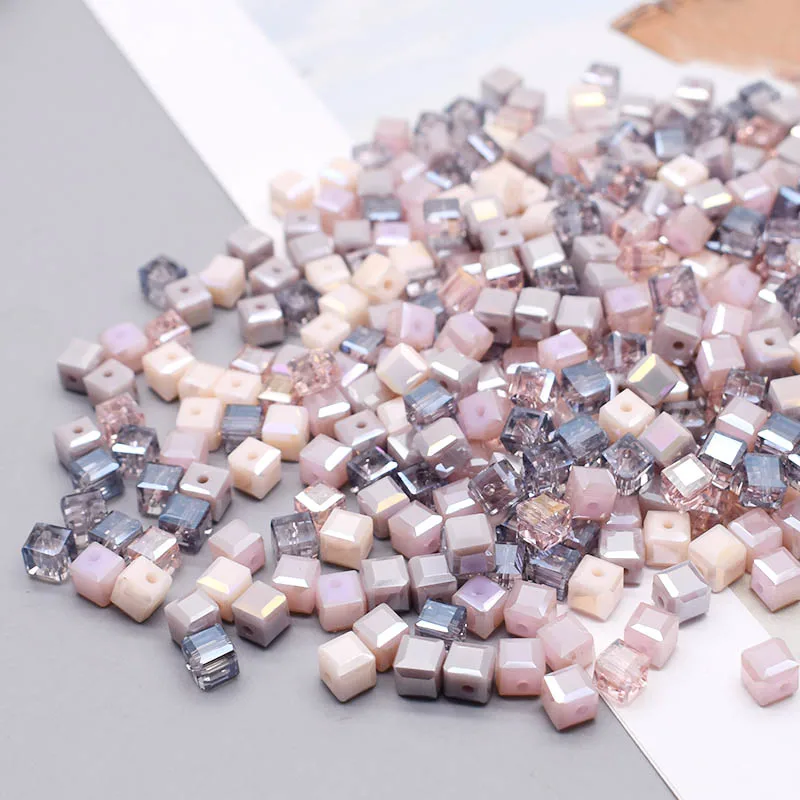 Pink Color 6mm Czech Glass Crystal Beads Cube Square Crystal Beads Charms Colour Candy Seed Beads For DIY Jewelry Making