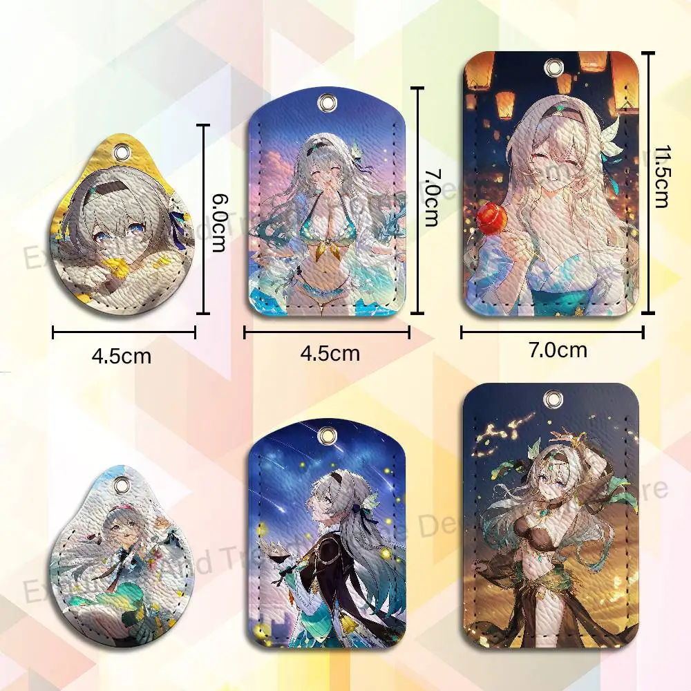 H-Honkai Star Rail Game Firefly Premium PU Leather Card for Daily Use Holder Card Case with Metal Carabiner Customizable Design