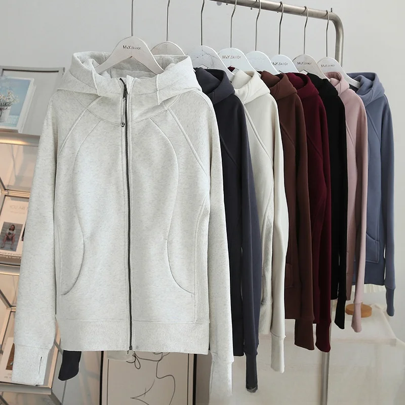 المرأة سليم صالح مقنعين الغوص البلوز سترة الصوف مبطن الدافئة اليوغا سترة رياضية علوية نفس النمط الخريف الشتاء التخسيس