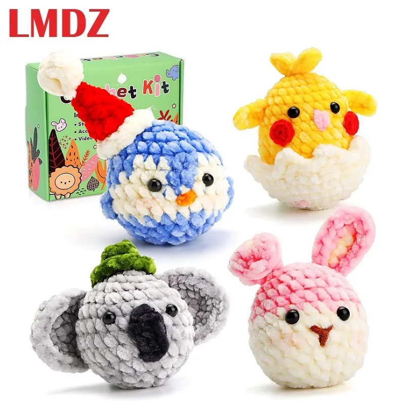 

LMDZ Beginners Animals Kniting Kit for Adults Step-by-Step Video Tutorials Enough Yarn Stuffing Hooks and Accessories