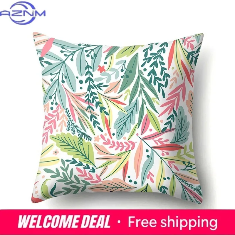 Home Bedroom Living Room Sofa Decoration Tropical Plant Rainbow Leaf Print Pattern Cushion Pillowcase