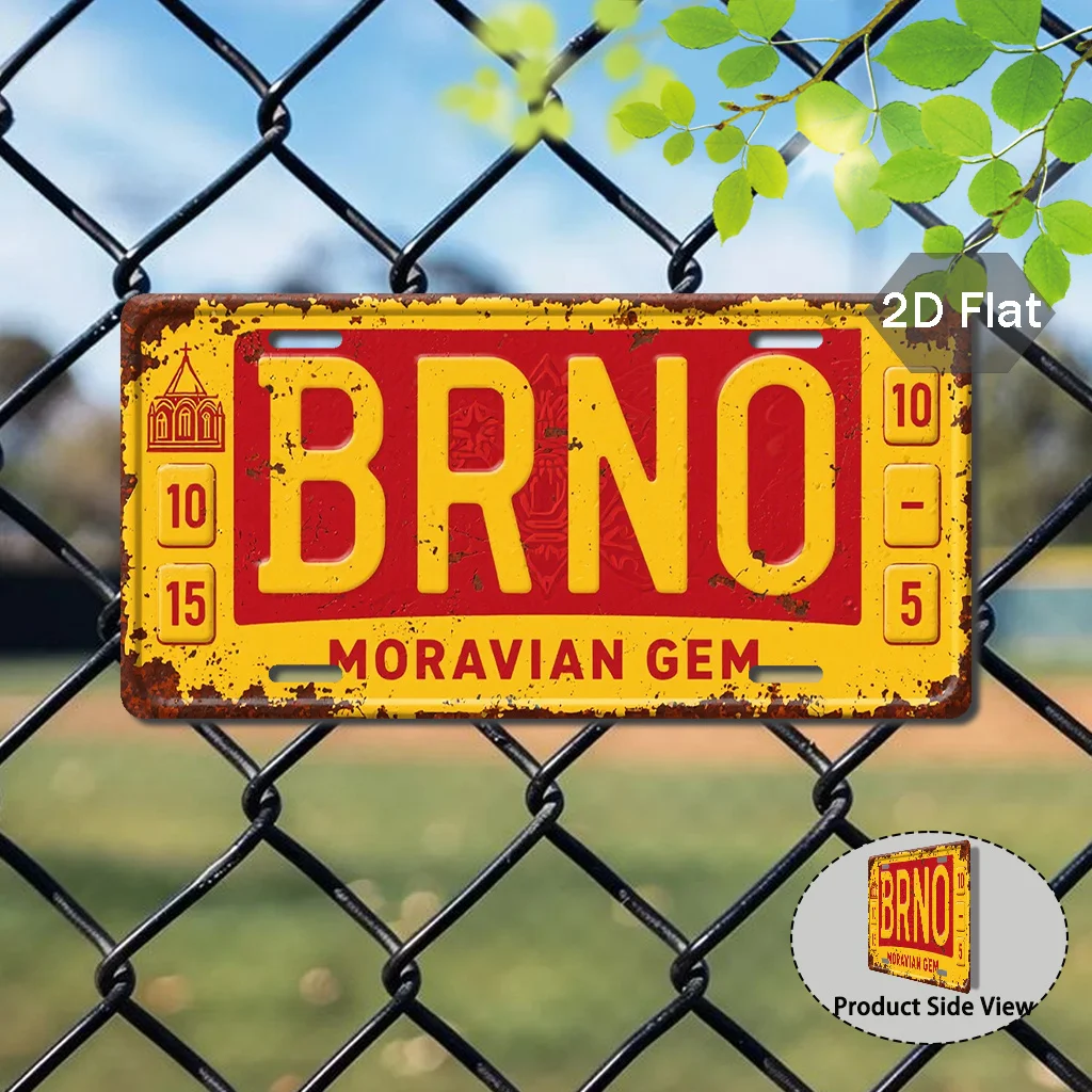 Letrero Vintage de la Ciudad de Brno, República Checa, Decoración Plana 2D de Aluminio con Diseño de Gema Morava para Dormitorio o Cafetería, Regalo Retro Europeo