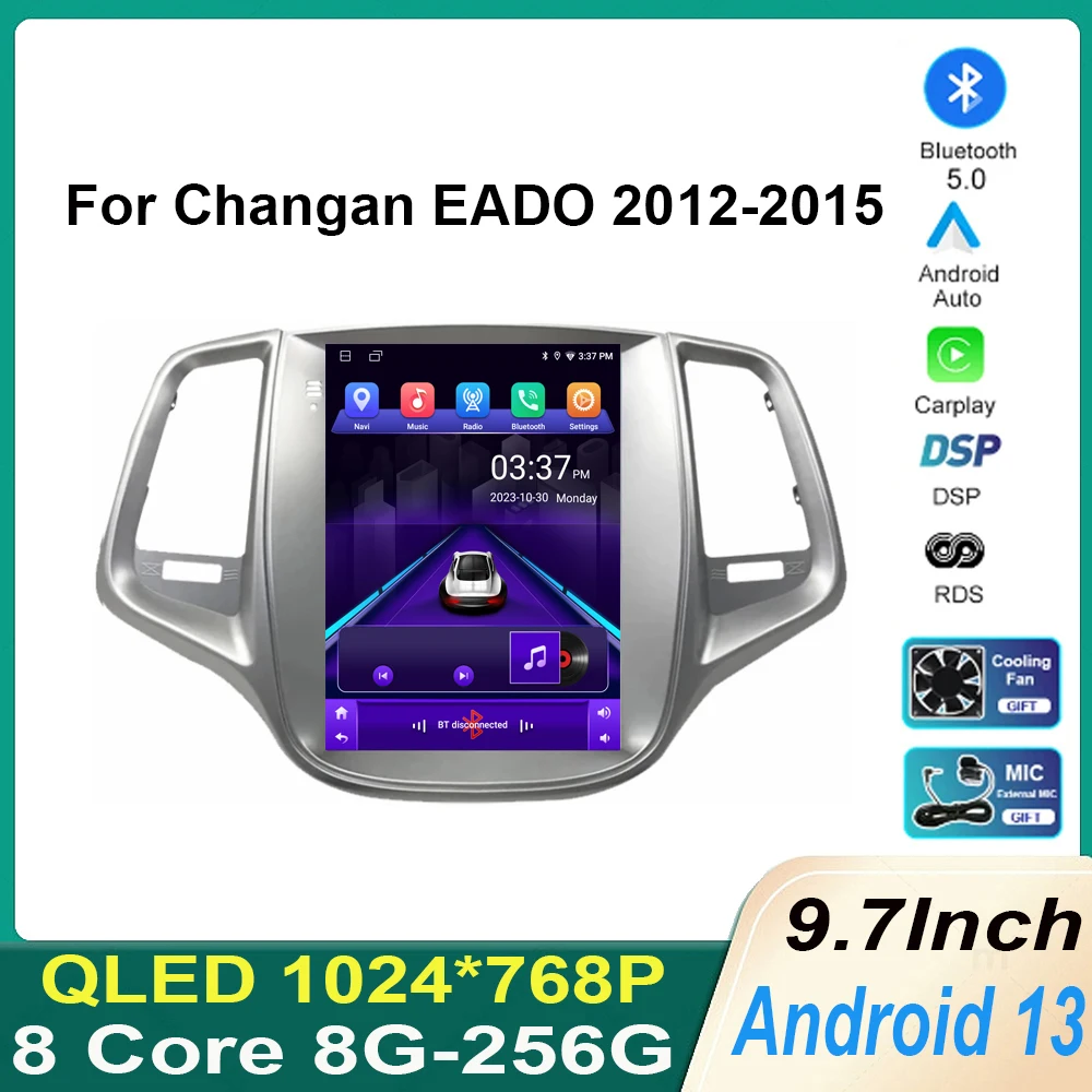 

Автомобильный радиоприемник 9,7 дюйма для Changan EADO 2012-2015 android 13 GPS навигация Carplay мультимедийный плеер автомобильный стерео QLED BT WIFI