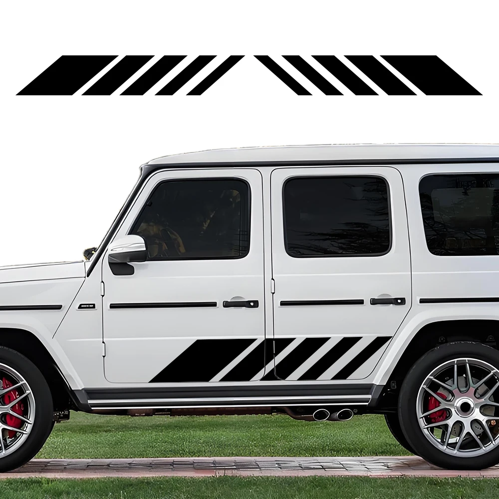 For Mercedes Benz G63 2PCS Car Side Door Long Stripe Skirt Sticker Waterproof Vinyl Decal Self-adhesive Auto Body Decor Sticker