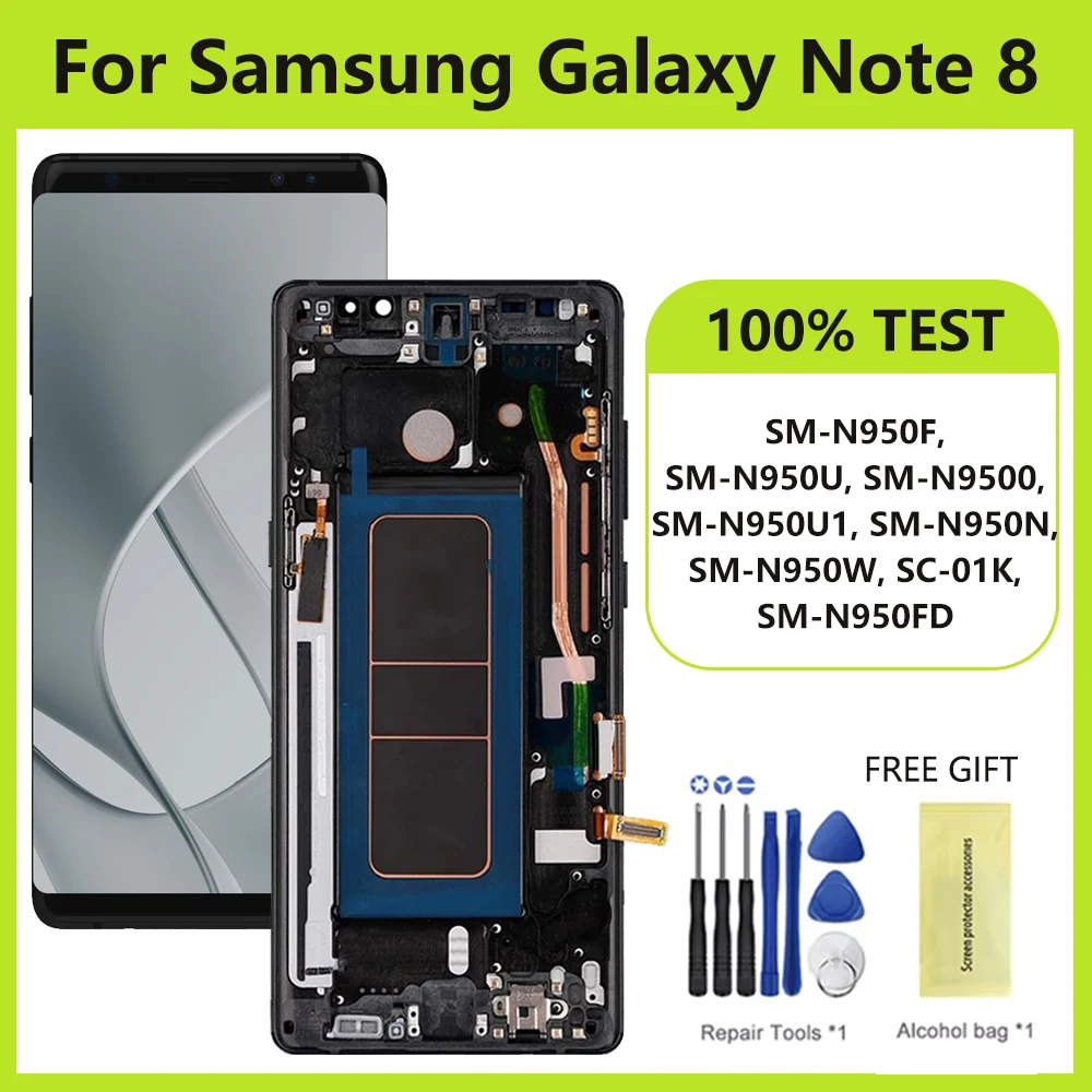 

Super AMOLED For Samsung Galaxy Note 8 N950 N950F N9500 LCD Display Touch Screen Digitizer Assembly Replacement Parts with Frame