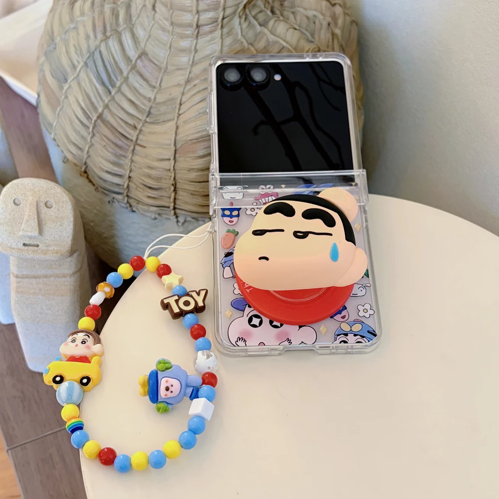 Cute Anime Crayon Shin-chan Magnetic Holder Magsafe Wireless Charge Phone Case For Samsung Galaxy Z Flip 8 7 6 5 Hard TPU Cover view 4