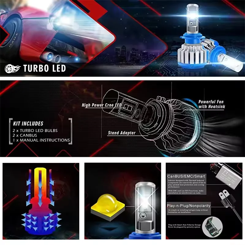 Lampu LED Mobil XTG T1 H1 H7 H11 9006 Ultra Terang Sorot Jauh Lampu Depan Mobil Plug And Play 6500K