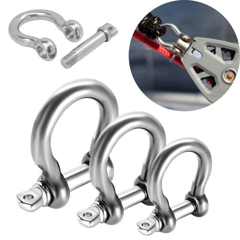 Stainless Steel D Link Shackle Ring Hooks Lifting Shackle Lock Wire Rope Clips M4-M16 Rigging Shackle Hooks Boat Hardware Tools