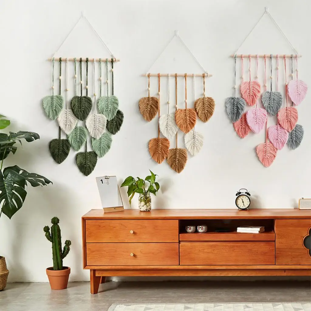 

Macrame Woven Tapestry Wall Hanging Bohemian Pendant Chic Crafts Backdrop Leaves
