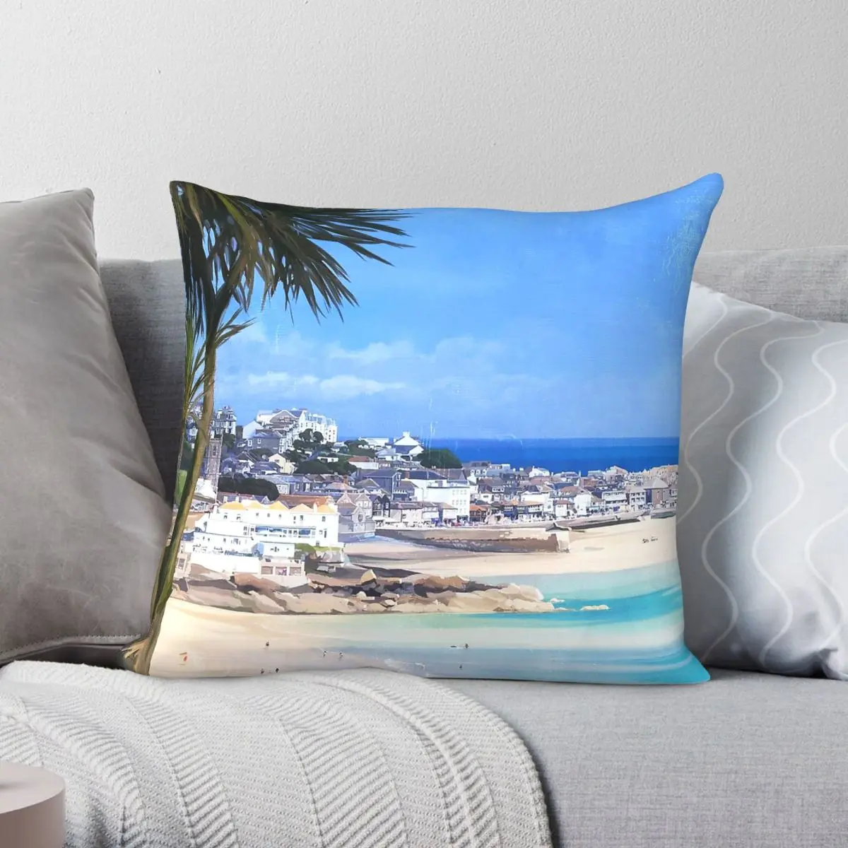Capa de almofada quadrada St Ives Cornwall Travel, poliéster, linho, veludo, decoração criativa com zíper, capa de almofada para casa