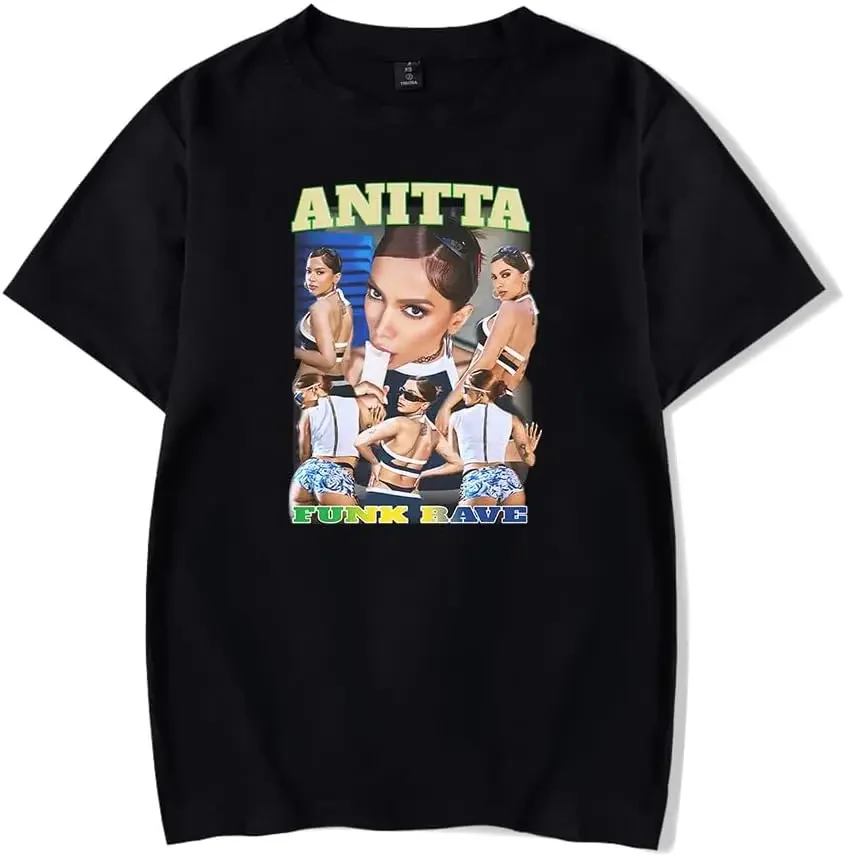 ANITTA Funk Rave Collage T-Shirt Women Men Summer Crewneck Casual Short Sleeve Tee Singer Merch