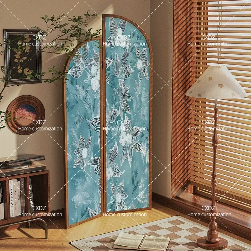 Nordic Solid Wood Folding Screen Partition with Banana Leaf Design for Living Room Entrance Bedside Decoration Mobile Room